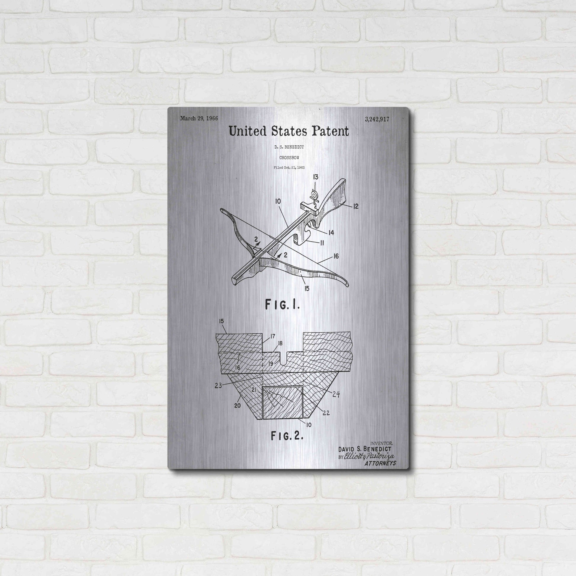 Luxe Metal Art 'Crossbow Blueprint Patent White' Acrylic Glass Wall Art,24x36