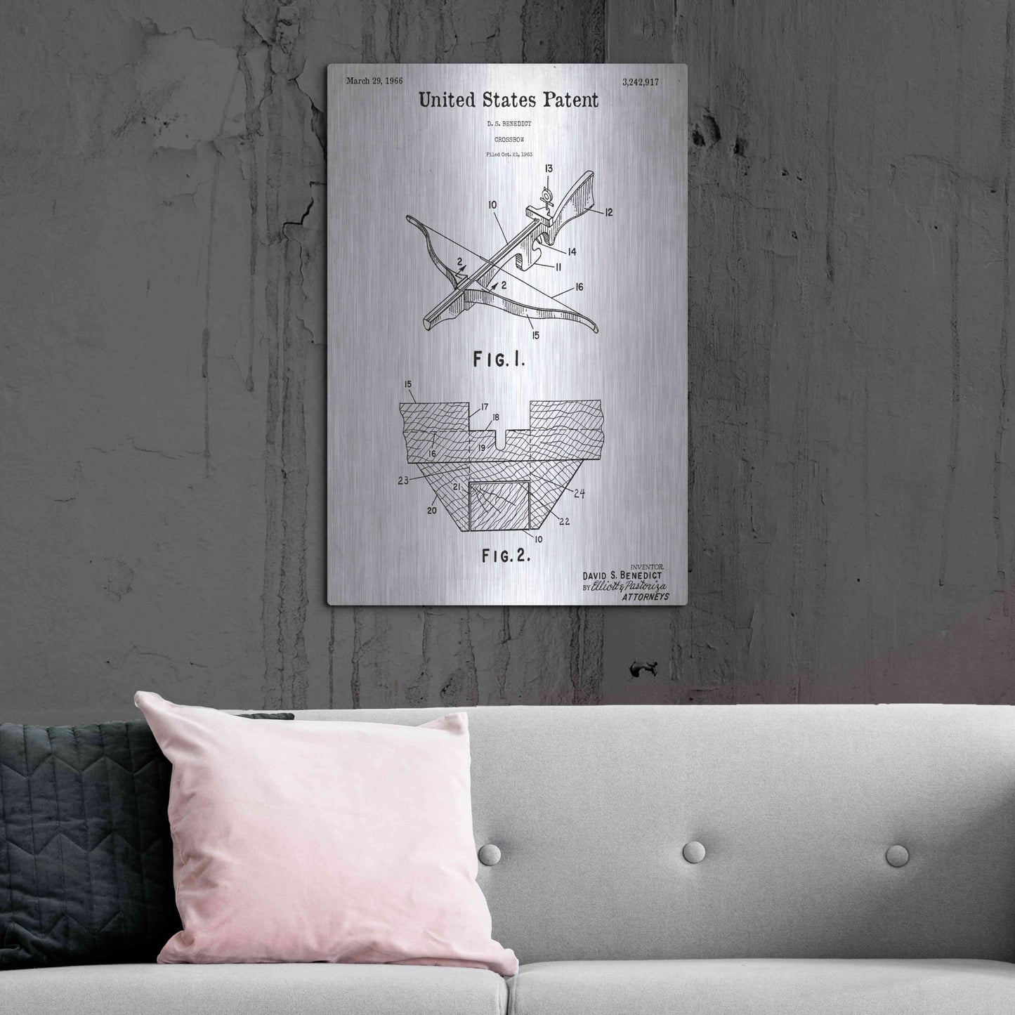 Luxe Metal Art 'Crossbow Blueprint Patent White' Acrylic Glass Wall Art,24x36