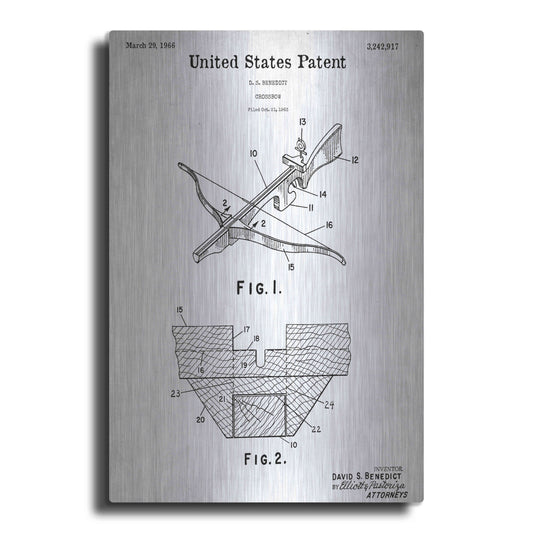 Luxe Metal Art 'Crossbow Blueprint Patent White' Acrylic Glass Wall Art