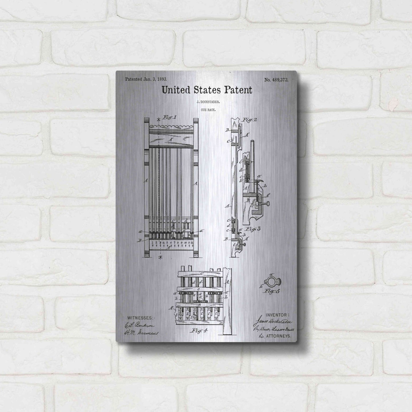 Luxe Metal Art 'Cue Rack Blueprint Patent White' Acrylic Glass Wall Art,12x16