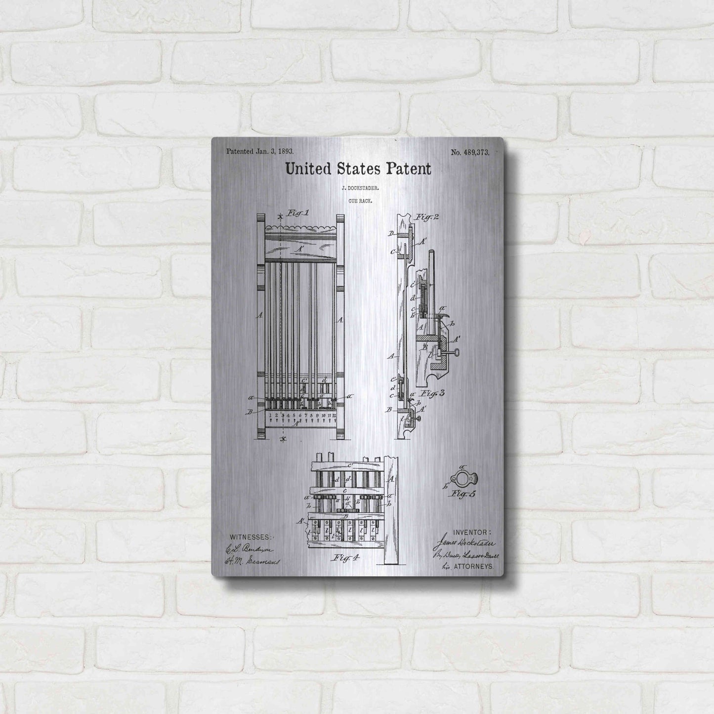 Luxe Metal Art 'Cue Rack Blueprint Patent White' Acrylic Glass Wall Art,16x24