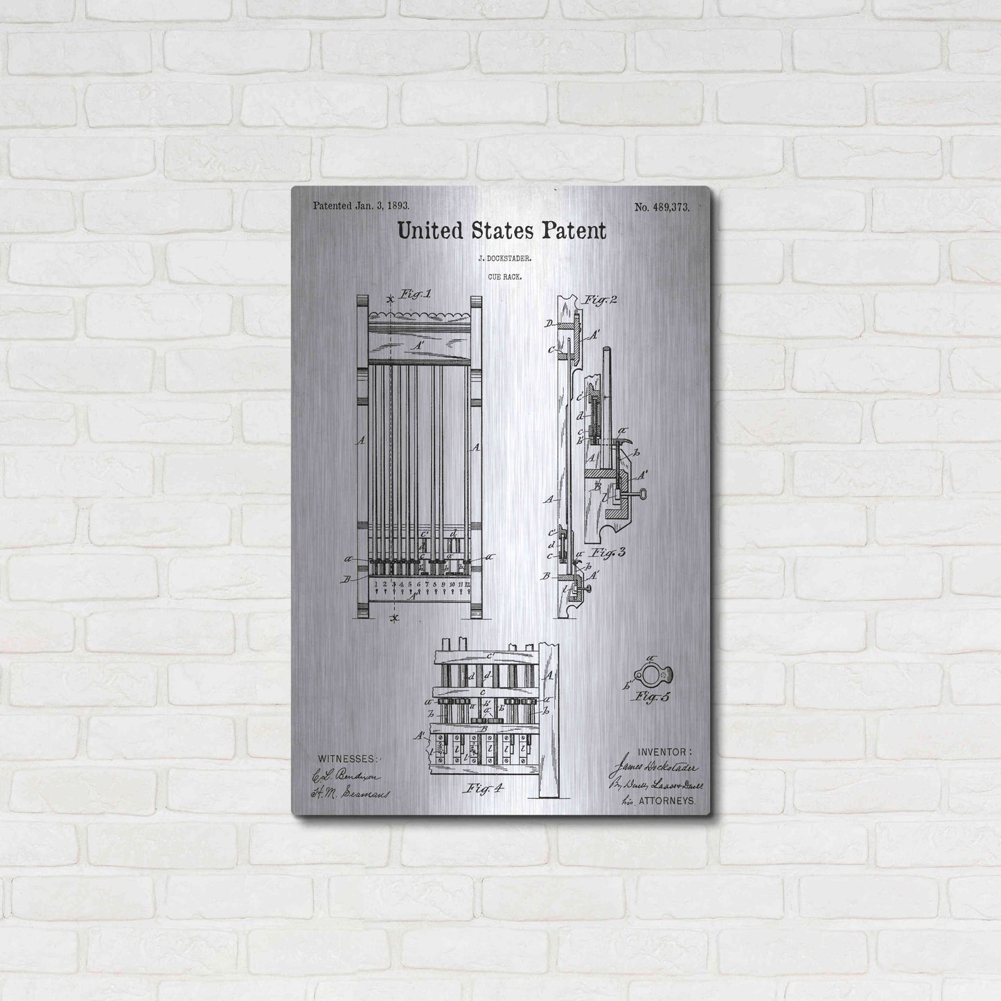 Luxe Metal Art 'Cue Rack Blueprint Patent White' Acrylic Glass Wall Art,24x36