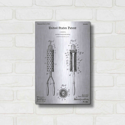 Luxe Metal Art 'Curling Iron Blueprint Patent White' Acrylic Glass Wall Art,12x16