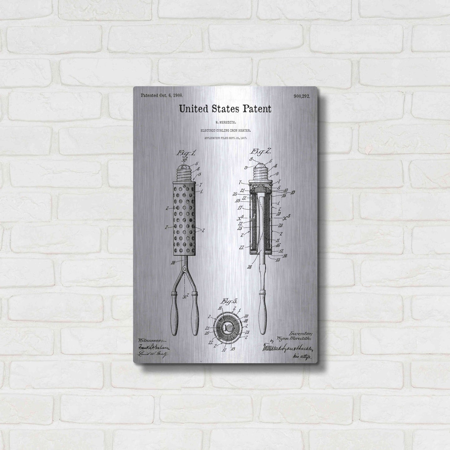 Luxe Metal Art 'Curling Iron Blueprint Patent White' Acrylic Glass Wall Art,16x24