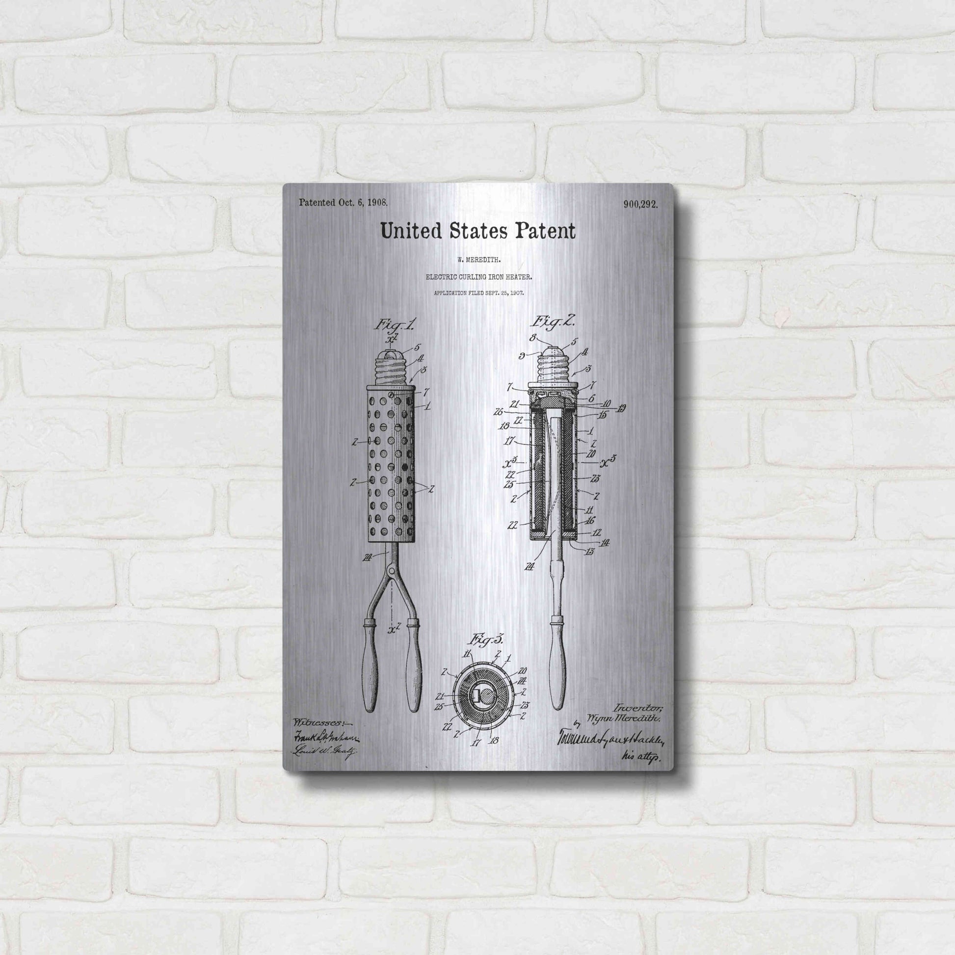 Luxe Metal Art 'Curling Iron Blueprint Patent White' Acrylic Glass Wall Art,16x24