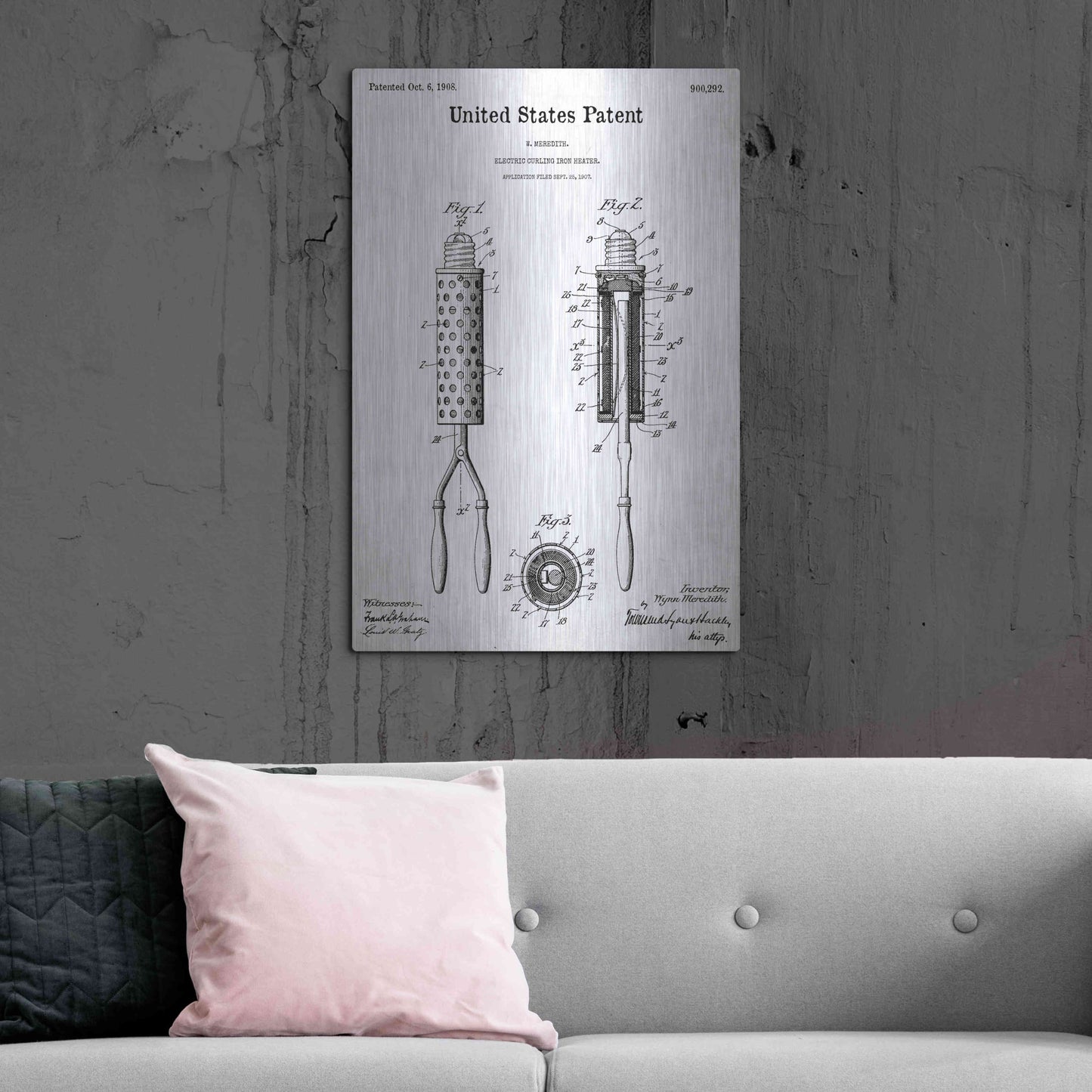 Luxe Metal Art 'Curling Iron Blueprint Patent White' Acrylic Glass Wall Art,24x36