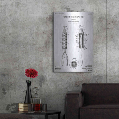 Luxe Metal Art 'Curling Iron Blueprint Patent White' Acrylic Glass Wall Art,24x36