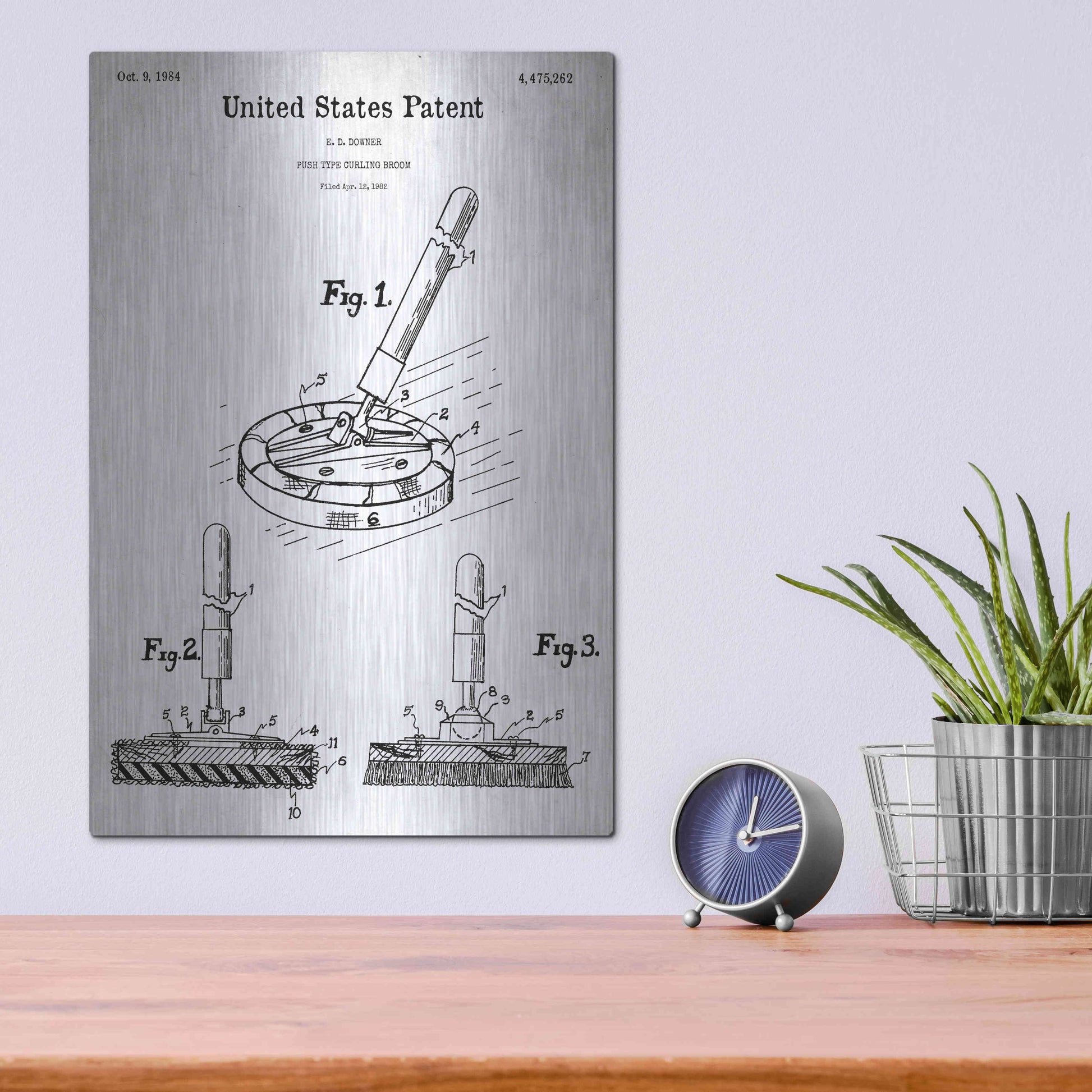 Luxe Metal Art 'Curling Broom Blueprint Patent White' Acrylic Glass Wall Art,12x16