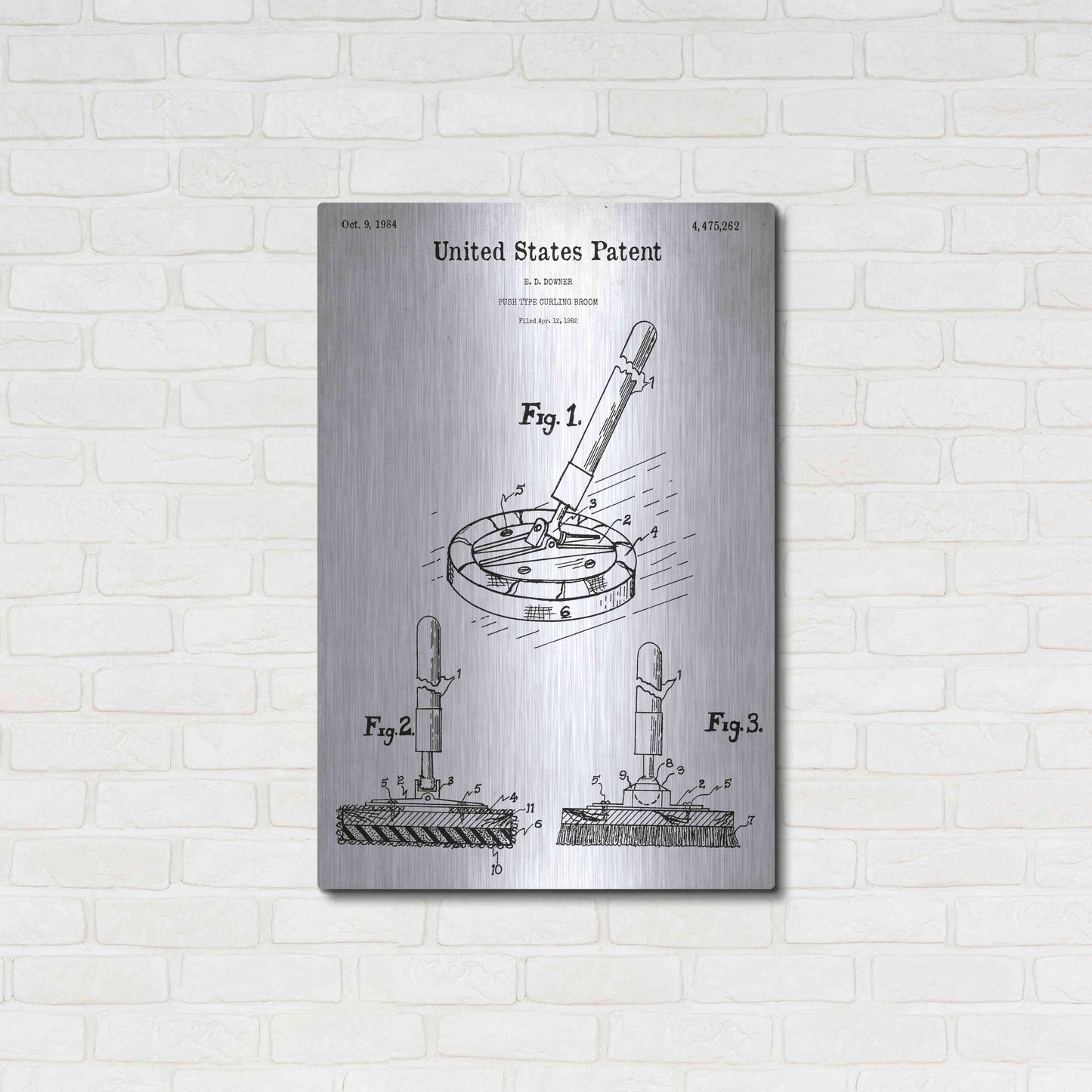 Luxe Metal Art 'Curling Broom Blueprint Patent White' Acrylic Glass Wall Art,24x36