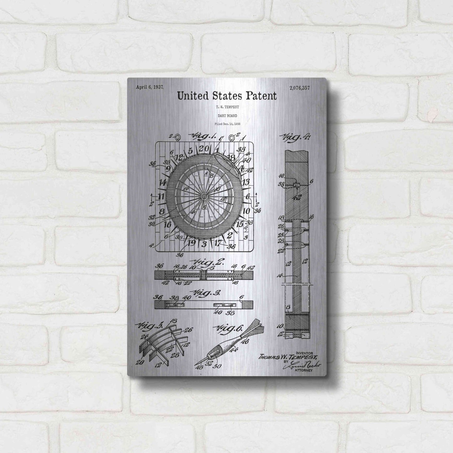 Luxe Metal Art 'Darts Game Blueprint Patent White' Acrylic Glass Wall Art,12x16