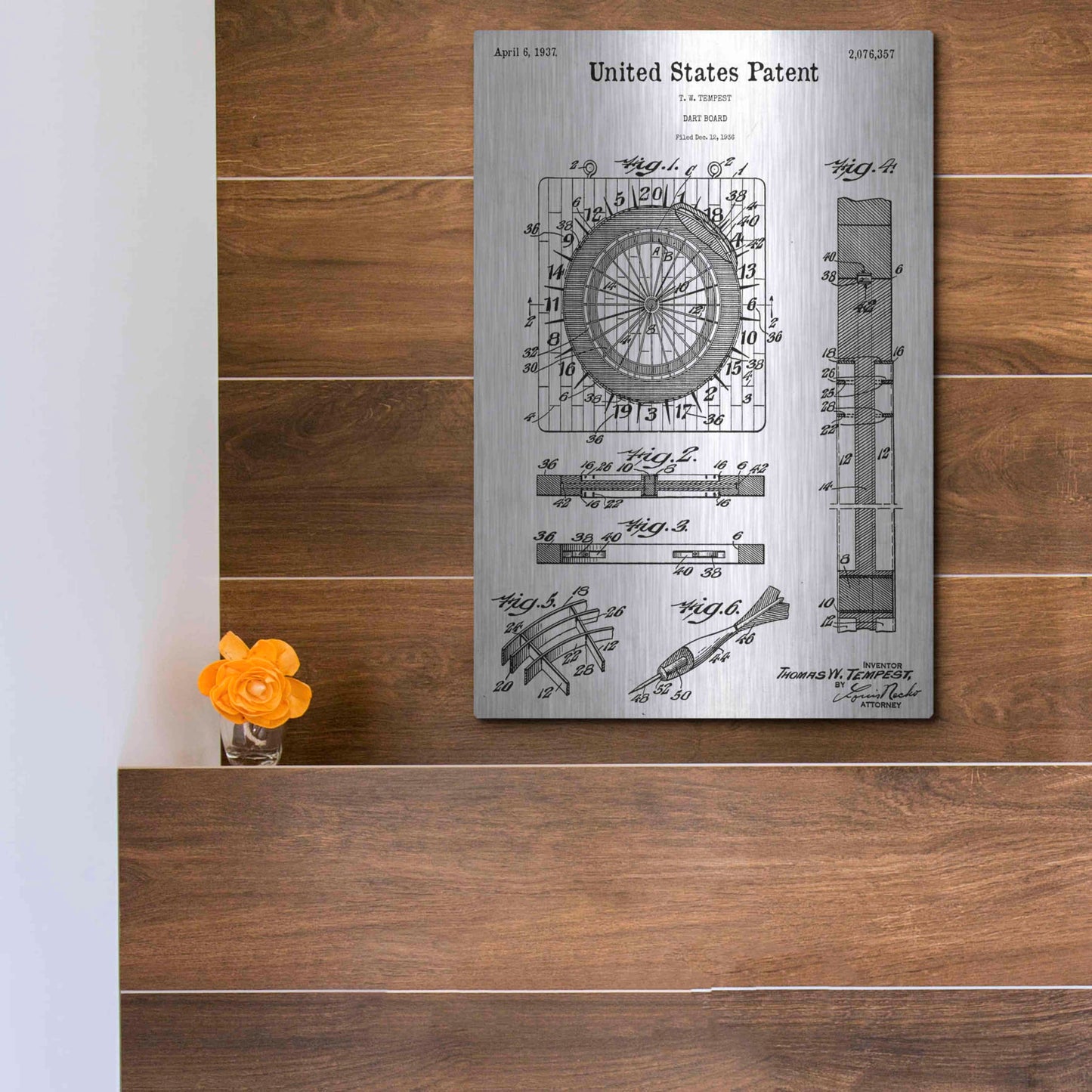 Luxe Metal Art 'Darts Game Blueprint Patent White' Acrylic Glass Wall Art,12x16