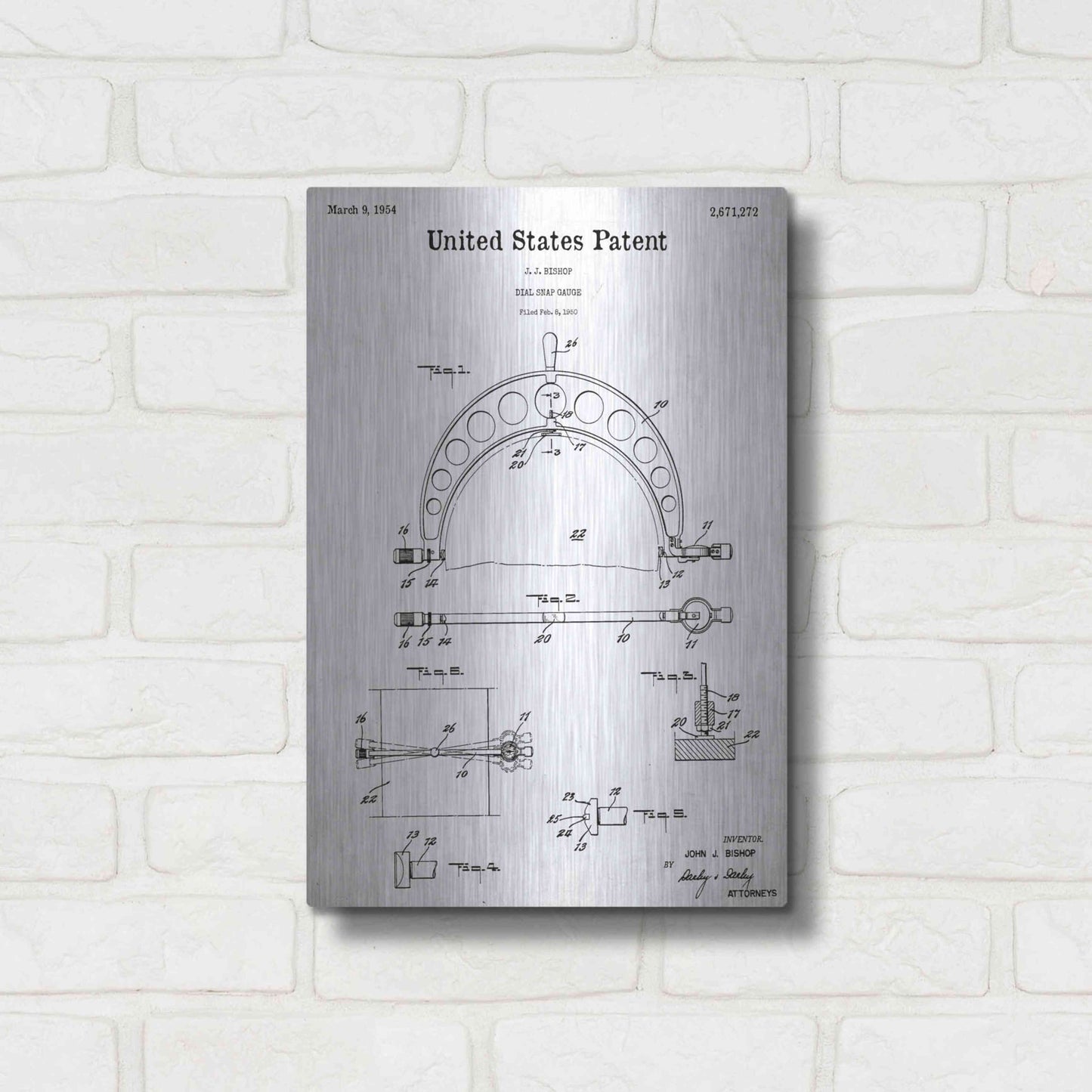 Luxe Metal Art 'Dial Snap Gauge Blueprint Patent White' Acrylic Glass Wall Art,12x16