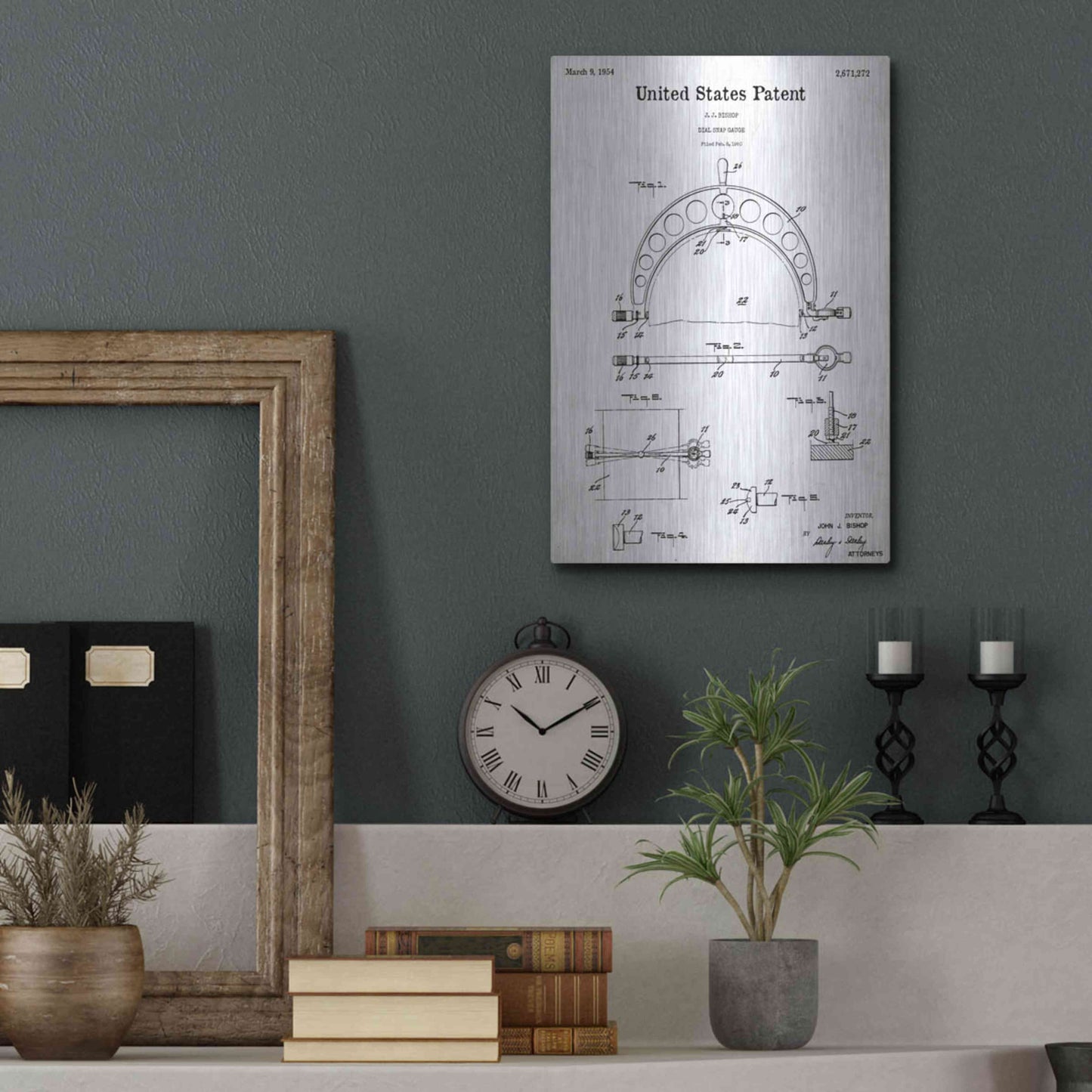 Luxe Metal Art 'Dial Snap Gauge Blueprint Patent White' Acrylic Glass Wall Art,12x16