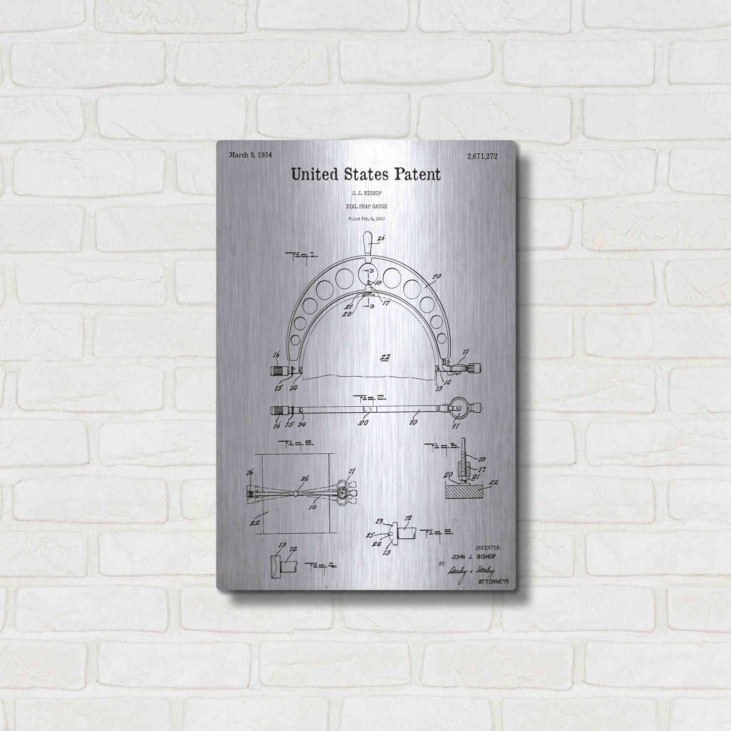 Luxe Metal Art 'Dial Snap Gauge Blueprint Patent White' Acrylic Glass Wall Art,16x24