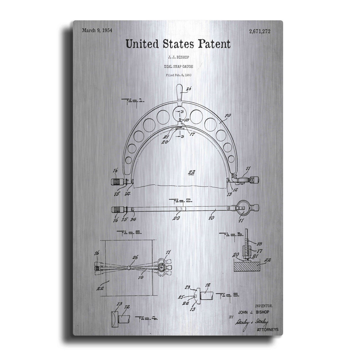 Luxe Metal Art 'Dial Snap Gauge Blueprint Patent White' Acrylic Glass Wall Art