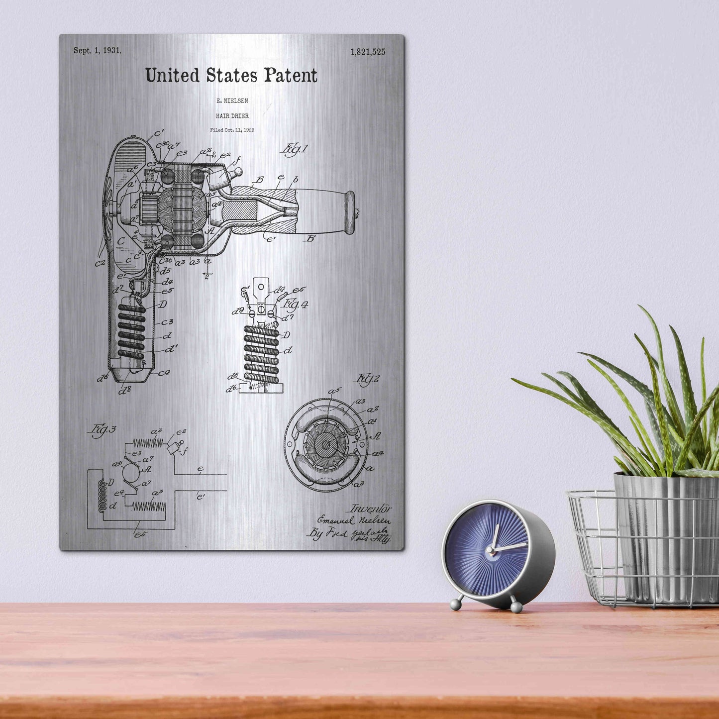 Luxe Metal Art 'Hair Dryer Blueprint Patent White' Acrylic Glass Wall Art,12x16