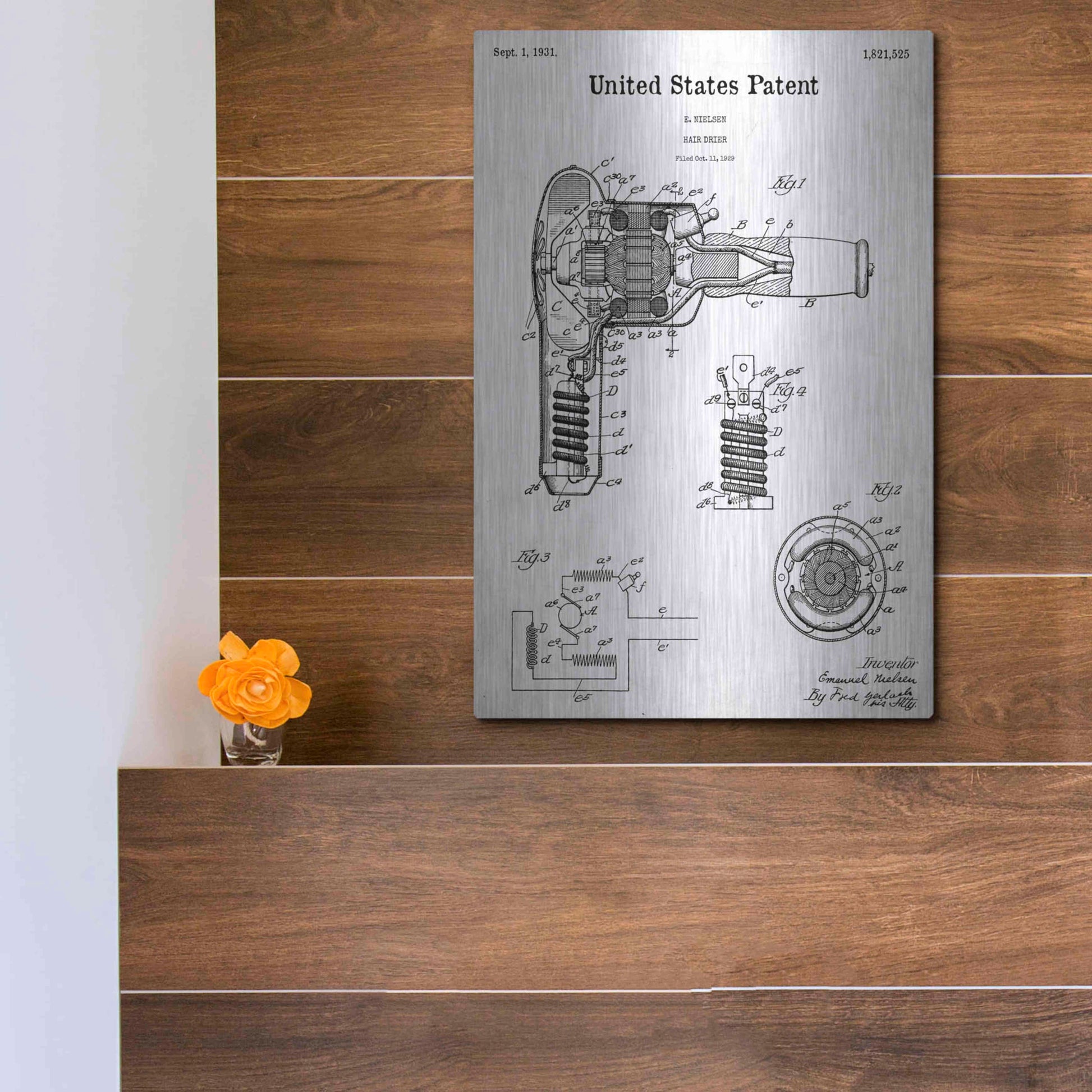 Luxe Metal Art 'Hair Dryer Blueprint Patent White' Acrylic Glass Wall Art,12x16