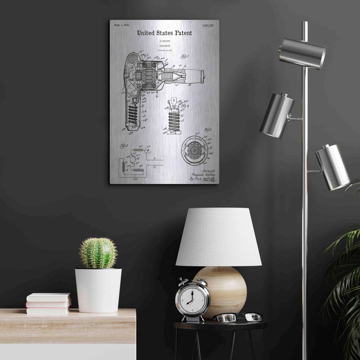 Luxe Metal Art 'Hair Dryer Blueprint Patent White' Acrylic Glass Wall Art,16x24