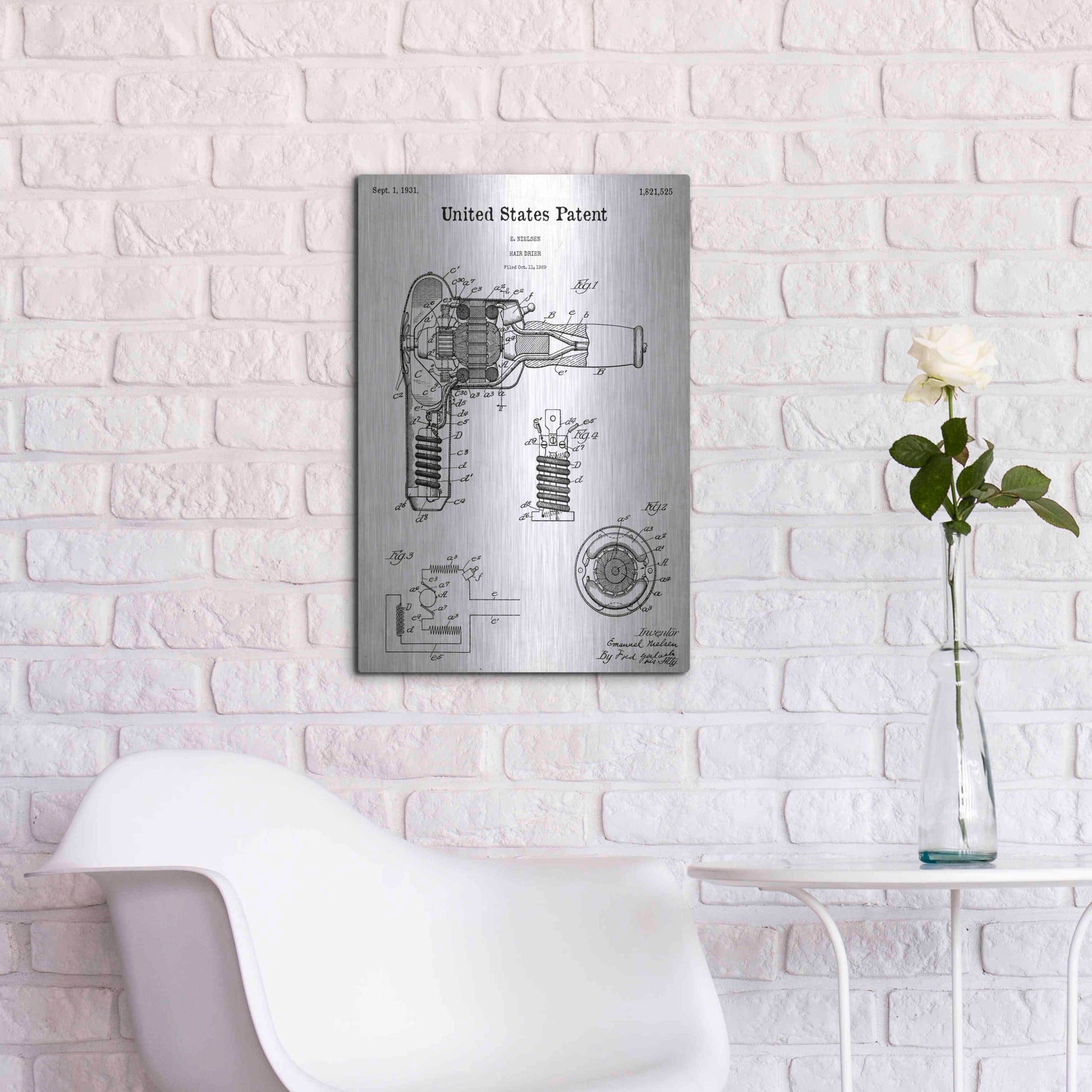 Luxe Metal Art 'Hair Dryer Blueprint Patent White' Acrylic Glass Wall Art,16x24