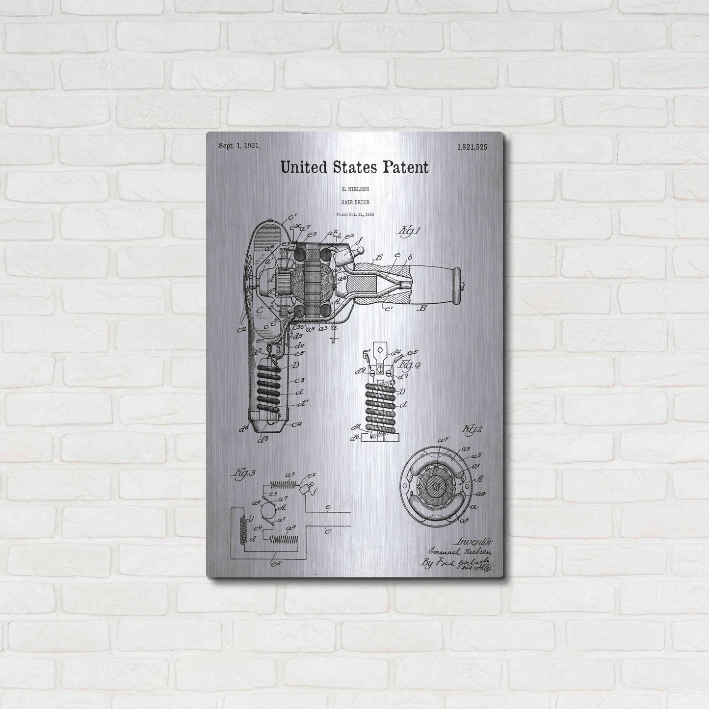 Luxe Metal Art 'Hair Dryer Blueprint Patent White' Acrylic Glass Wall Art,24x36