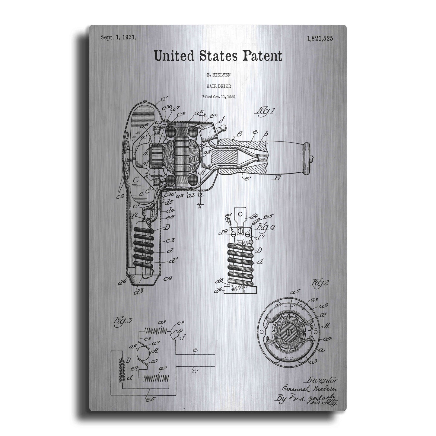 Luxe Metal Art 'Hair Dryer Blueprint Patent White' Acrylic Glass Wall Art