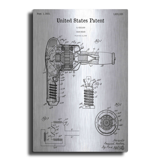 Luxe Metal Art 'Hair Dryer Blueprint Patent White' Acrylic Glass Wall Art