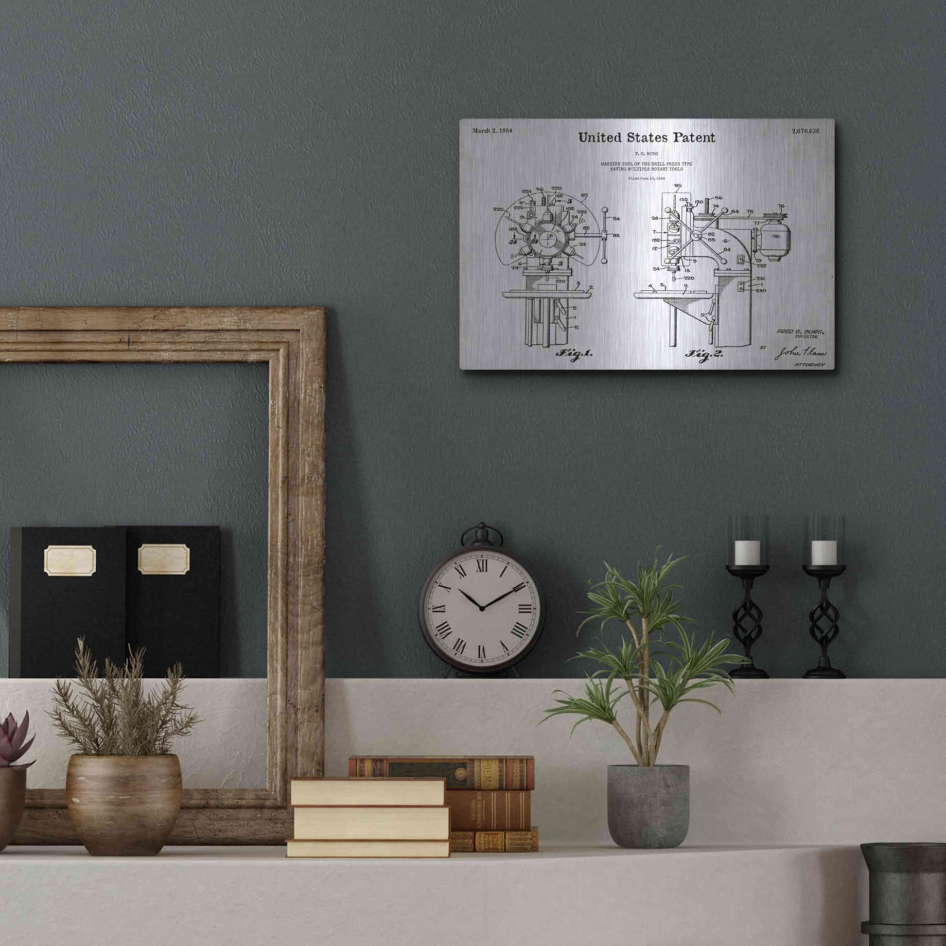 Luxe Metal Art 'Drill Press Blueprint Patent White' Acrylic Glass Wall Art,16x12