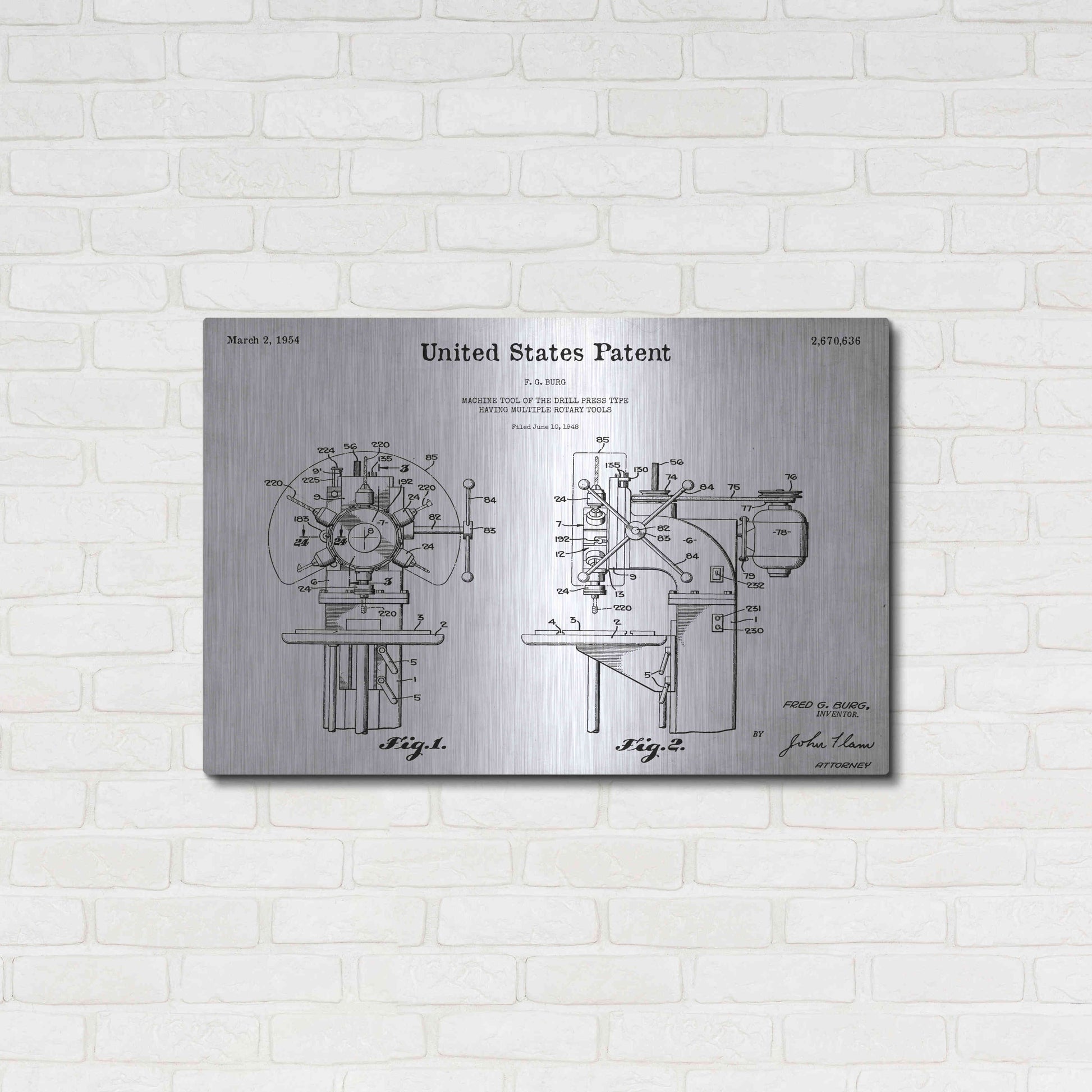 Luxe Metal Art 'Drill Press Blueprint Patent White' Acrylic Glass Wall Art,36x24