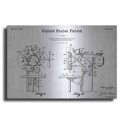 Luxe Metal Art 'Drill Press Blueprint Patent White' Acrylic Glass Wall Art