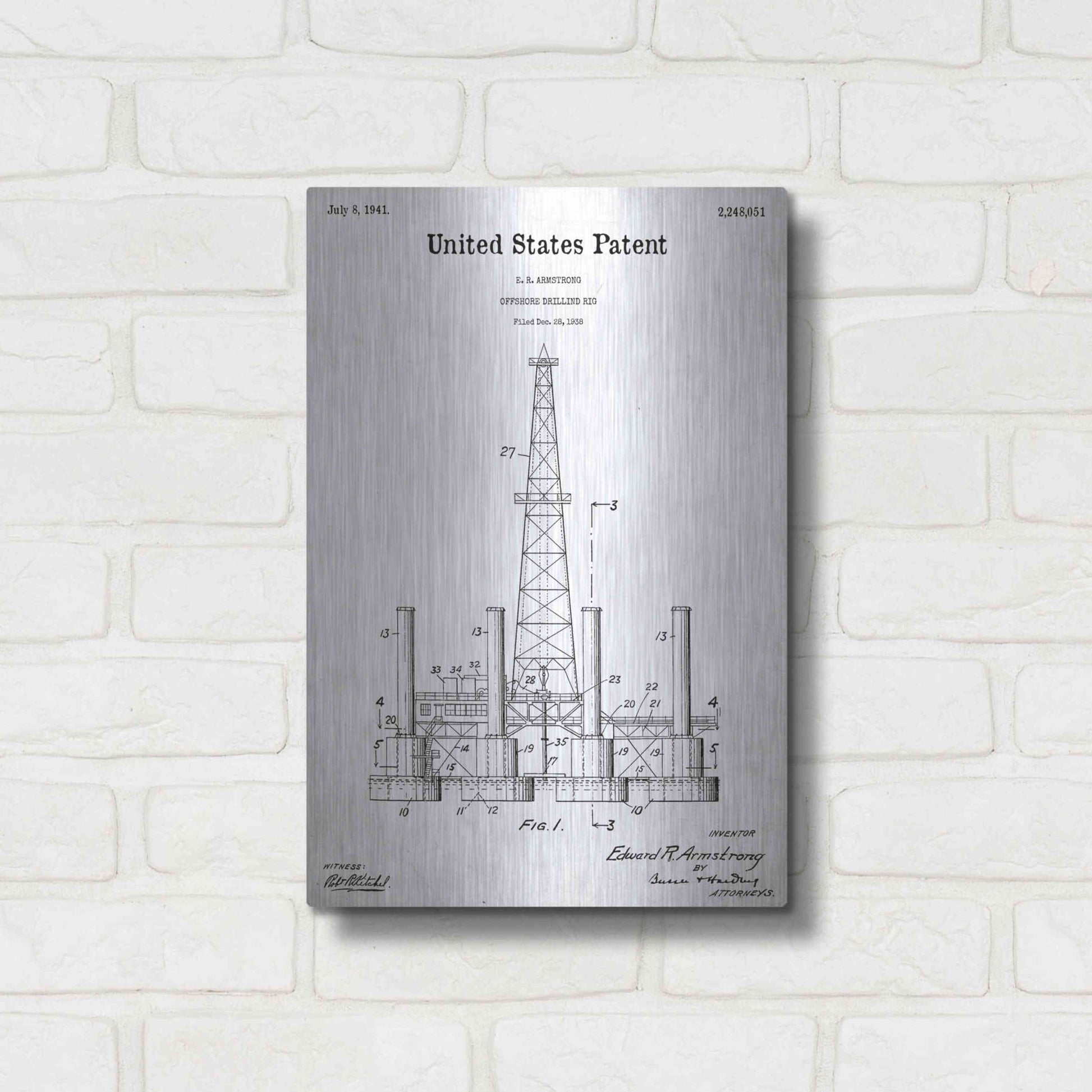 Luxe Metal Art 'Drilling Rig Blueprint Patent White' Acrylic Glass Wall Art,12x16