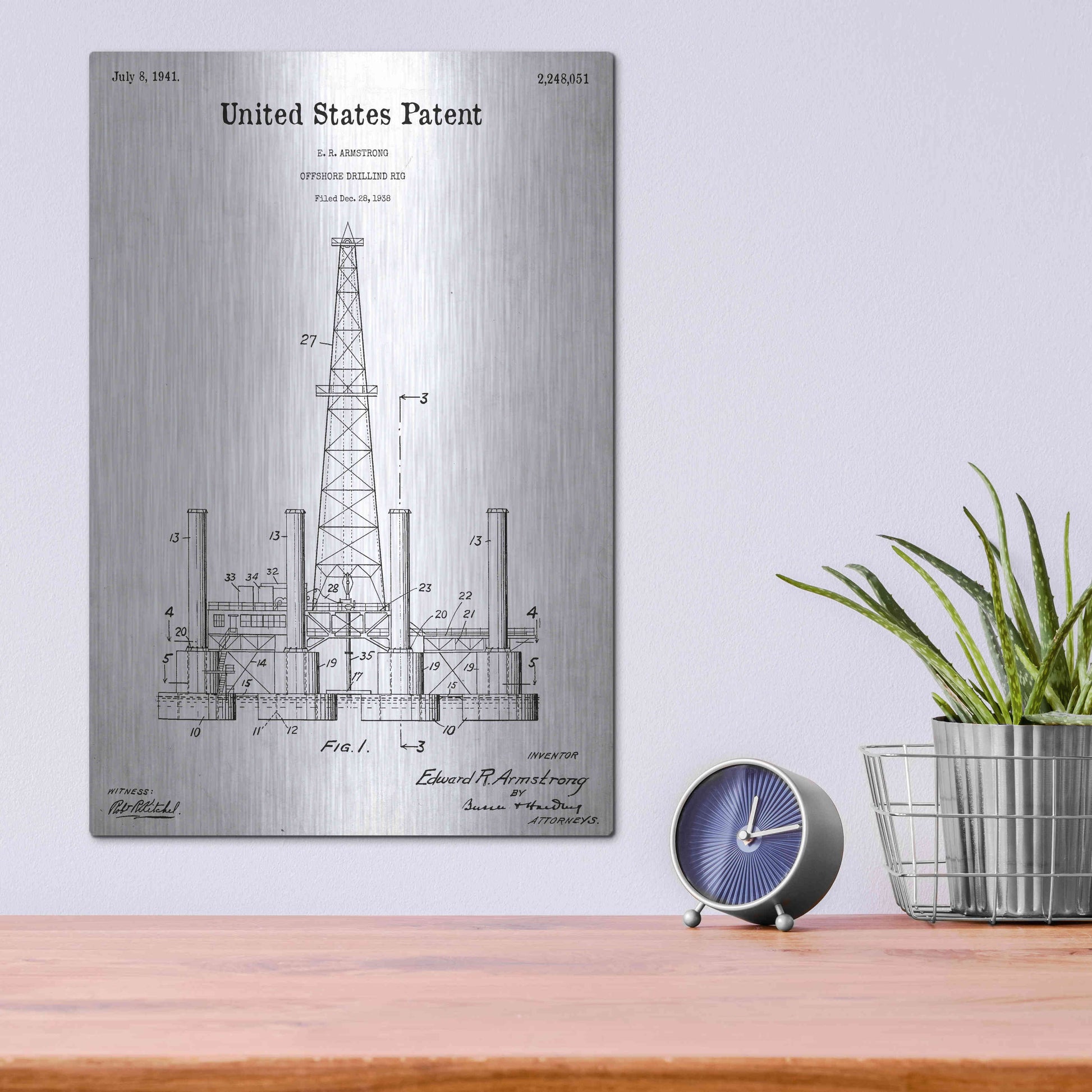 Luxe Metal Art 'Drilling Rig Blueprint Patent White' Acrylic Glass Wall Art,12x16