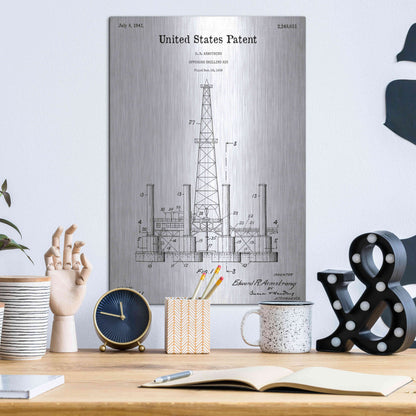 Luxe Metal Art 'Drilling Rig Blueprint Patent White' Acrylic Glass Wall Art,12x16