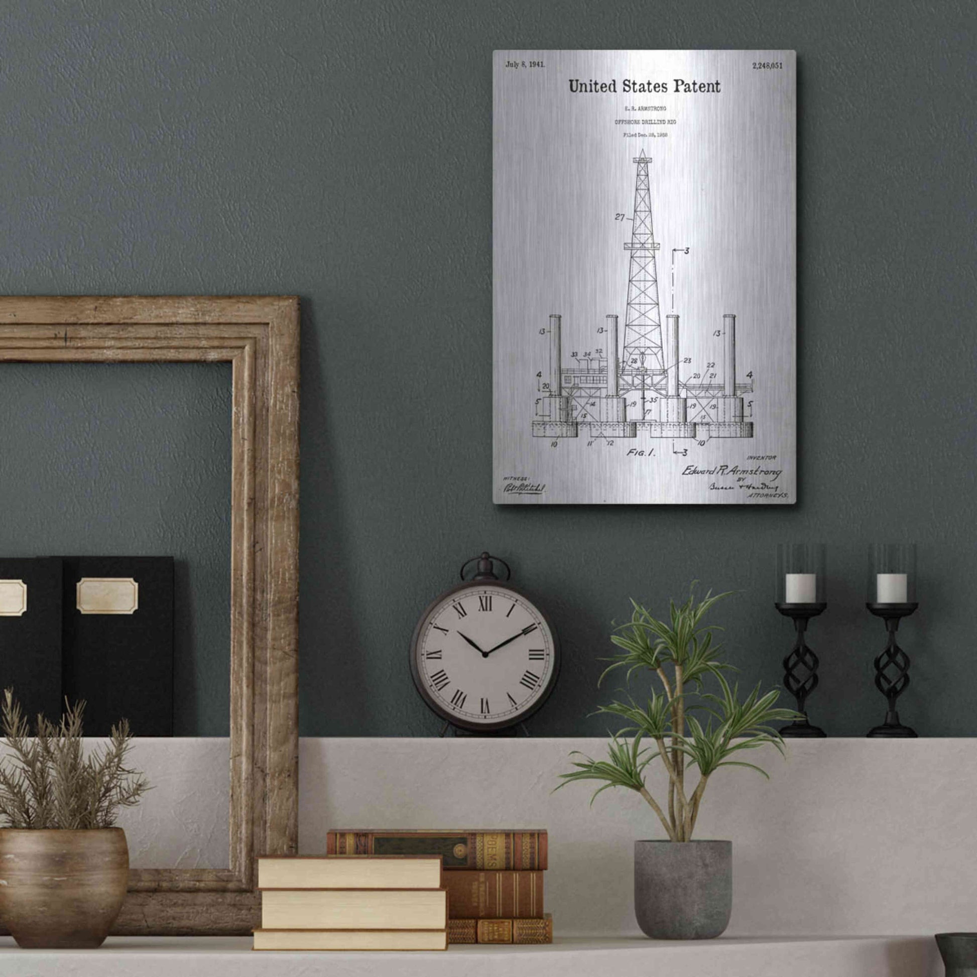 Luxe Metal Art 'Drilling Rig Blueprint Patent White' Acrylic Glass Wall Art,12x16