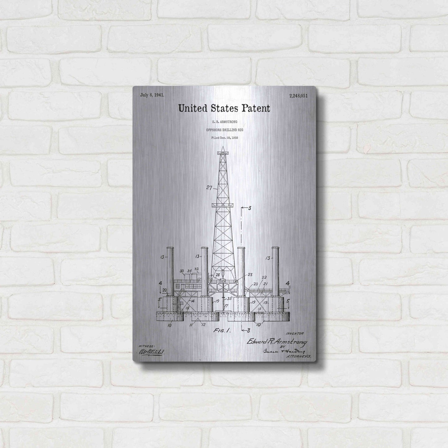 Luxe Metal Art 'Drilling Rig Blueprint Patent White' Acrylic Glass Wall Art,16x24