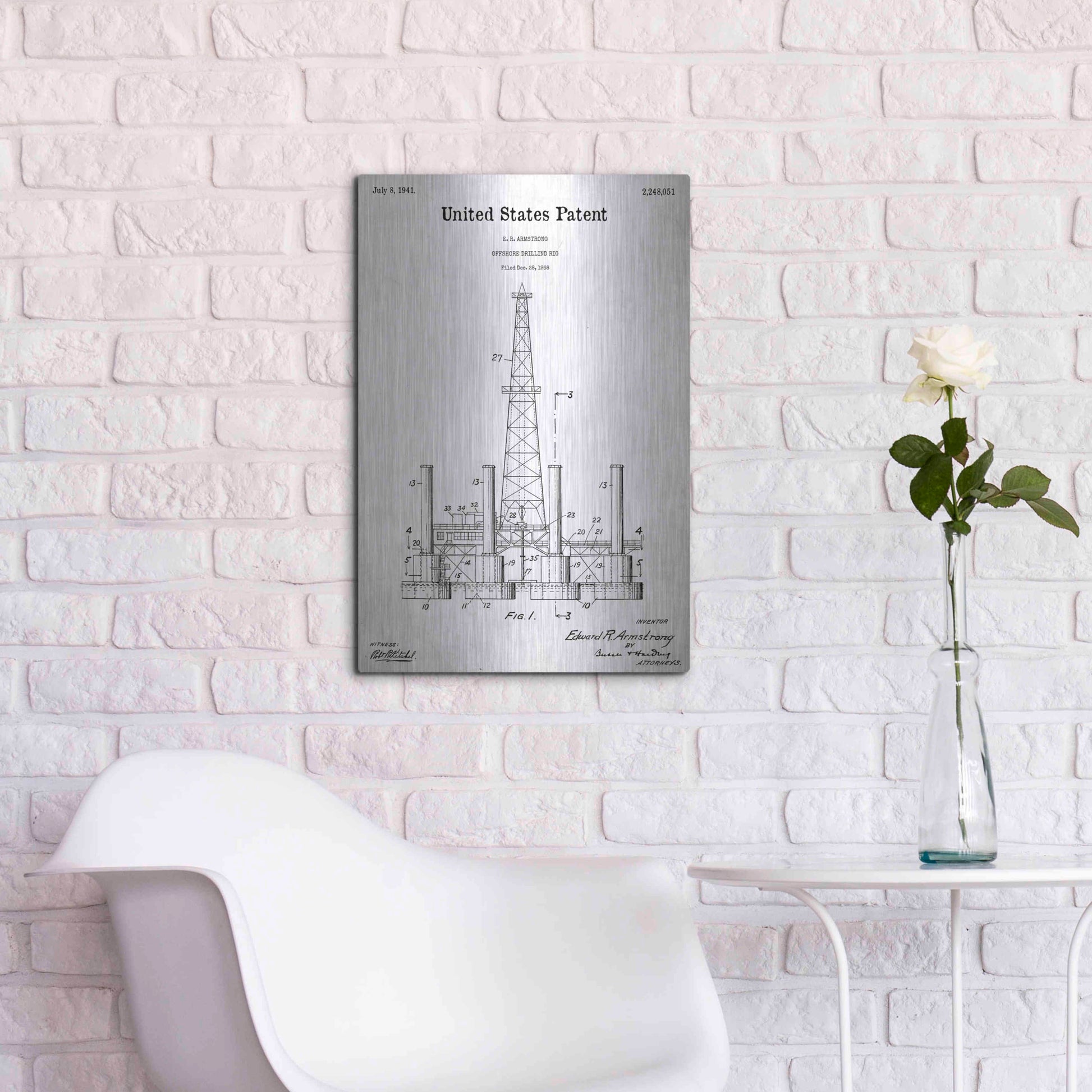 Luxe Metal Art 'Drilling Rig Blueprint Patent White' Acrylic Glass Wall Art,16x24