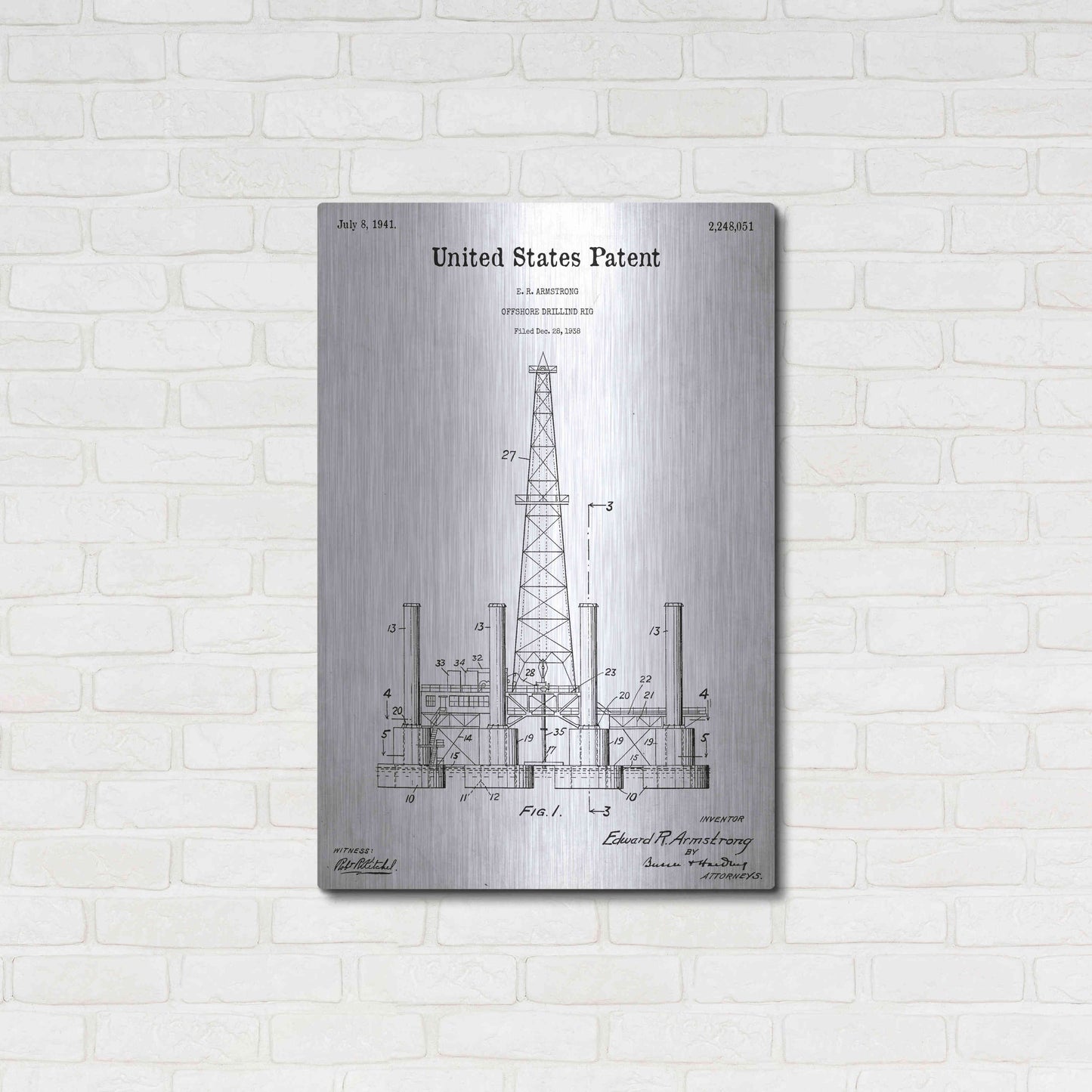 Luxe Metal Art 'Drilling Rig Blueprint Patent White' Acrylic Glass Wall Art,24x36