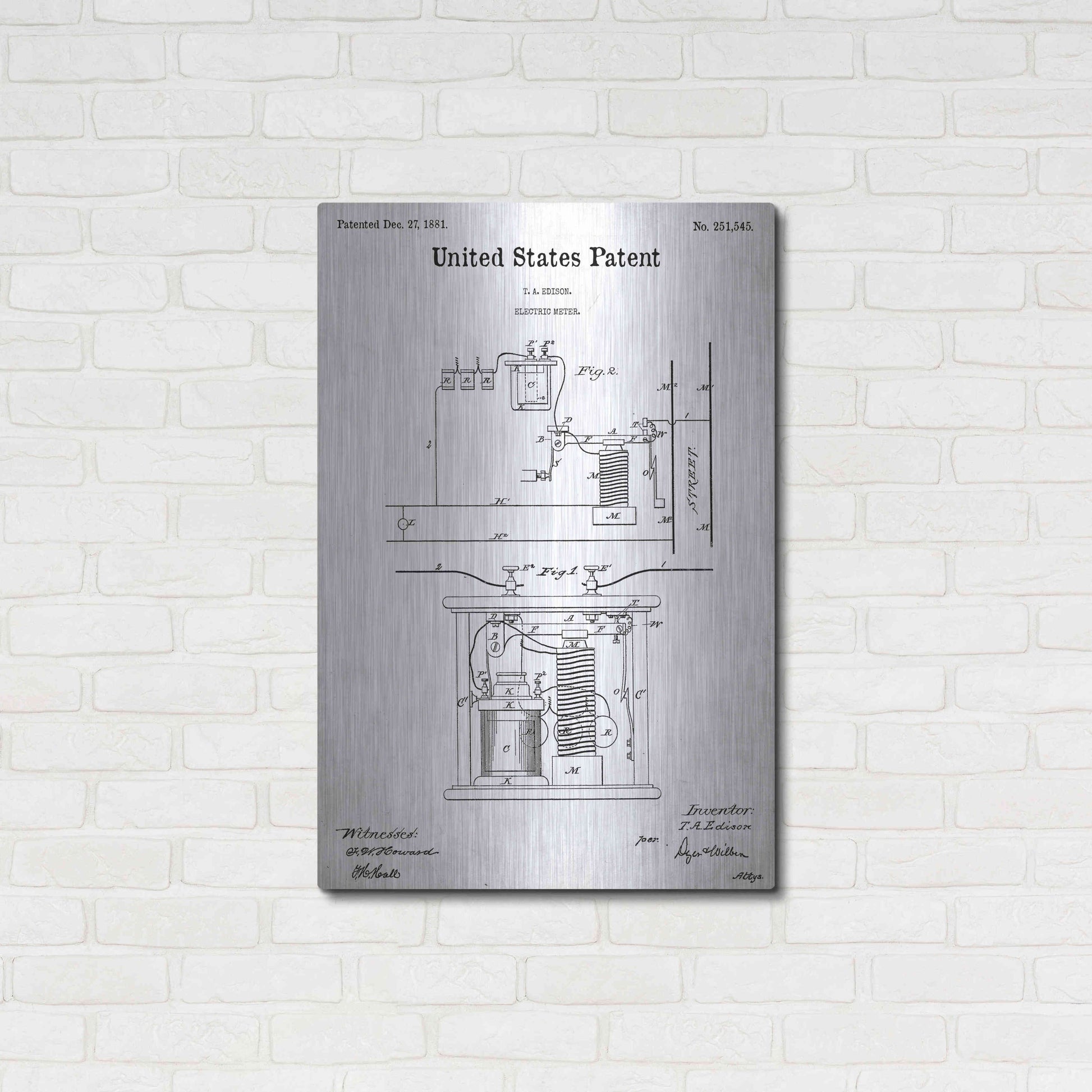 Luxe Metal Art 'Edison Electric Meter Blueprint Patent White' Acrylic Glass Wall Art,24x36