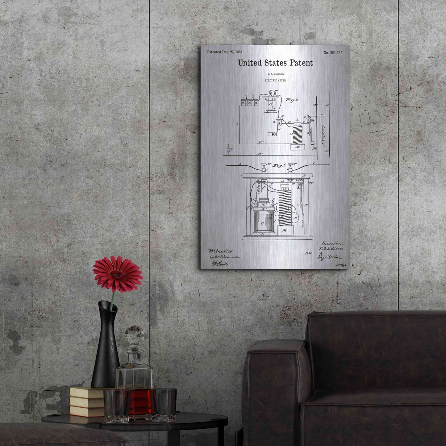 Luxe Metal Art 'Edison Electric Meter Blueprint Patent White' Acrylic Glass Wall Art,24x36