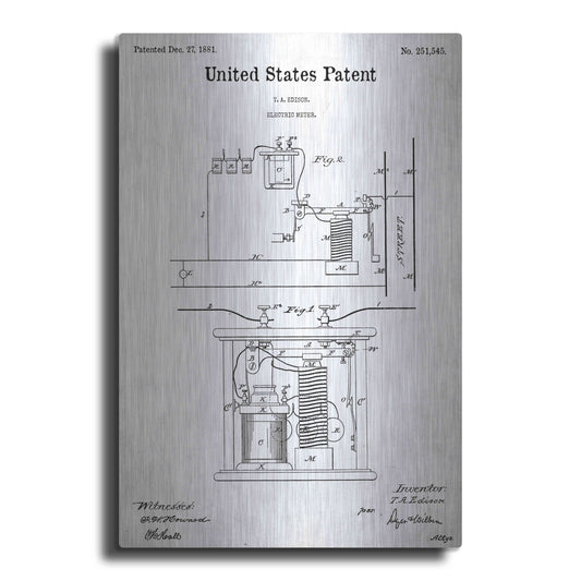 Luxe Metal Art 'Edison Electric Meter Blueprint Patent White' Acrylic Glass Wall Art