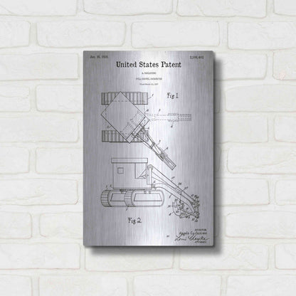 Luxe Metal Art 'Pull Shovel Excavator Blueprint Patent White' Acrylic Glass Wall Art,12x16