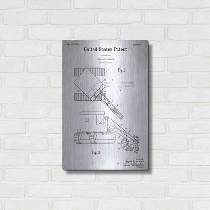 Luxe Metal Art 'Pull Shovel Excavator Blueprint Patent White' Acrylic Glass Wall Art,16x24