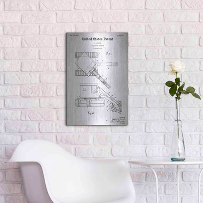 Luxe Metal Art 'Pull Shovel Excavator Blueprint Patent White' Acrylic Glass Wall Art,16x24