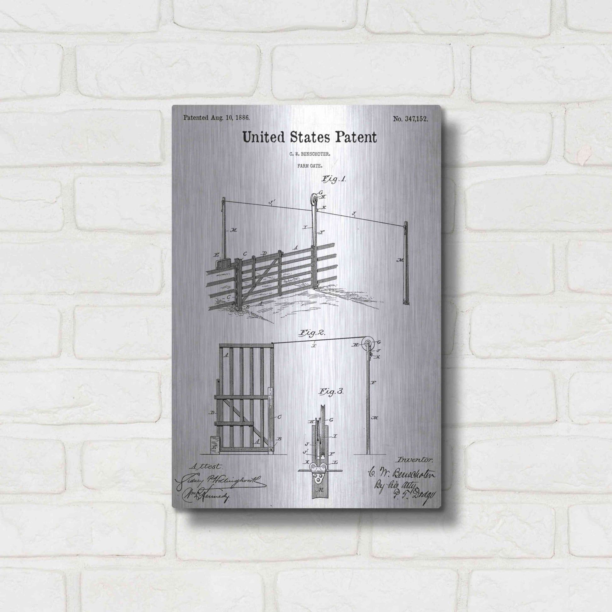 Luxe Metal Art 'Farm Gate Blueprint Patent White' Acrylic Glass Wall Art,12x16