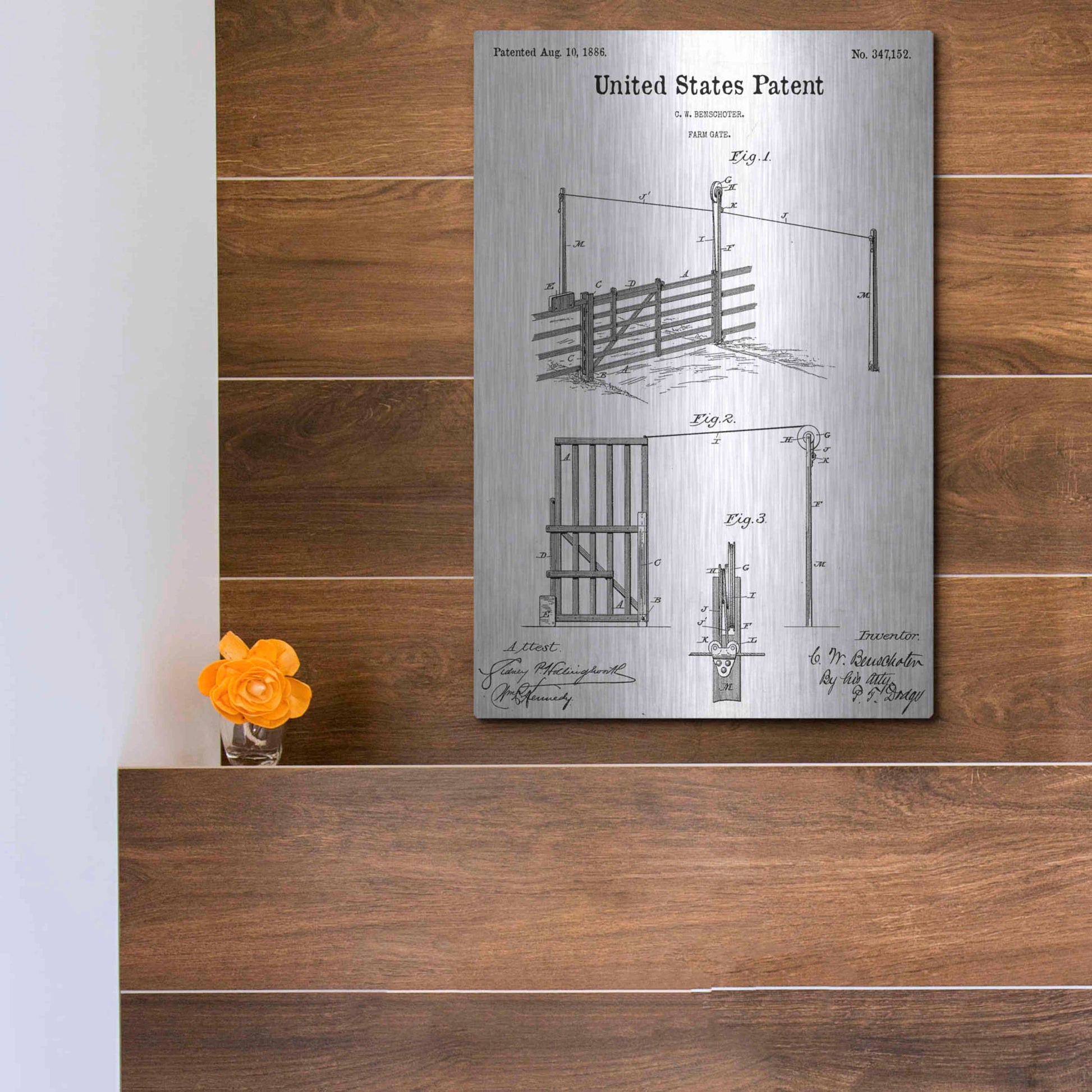 Luxe Metal Art 'Farm Gate Blueprint Patent White' Acrylic Glass Wall Art,12x16