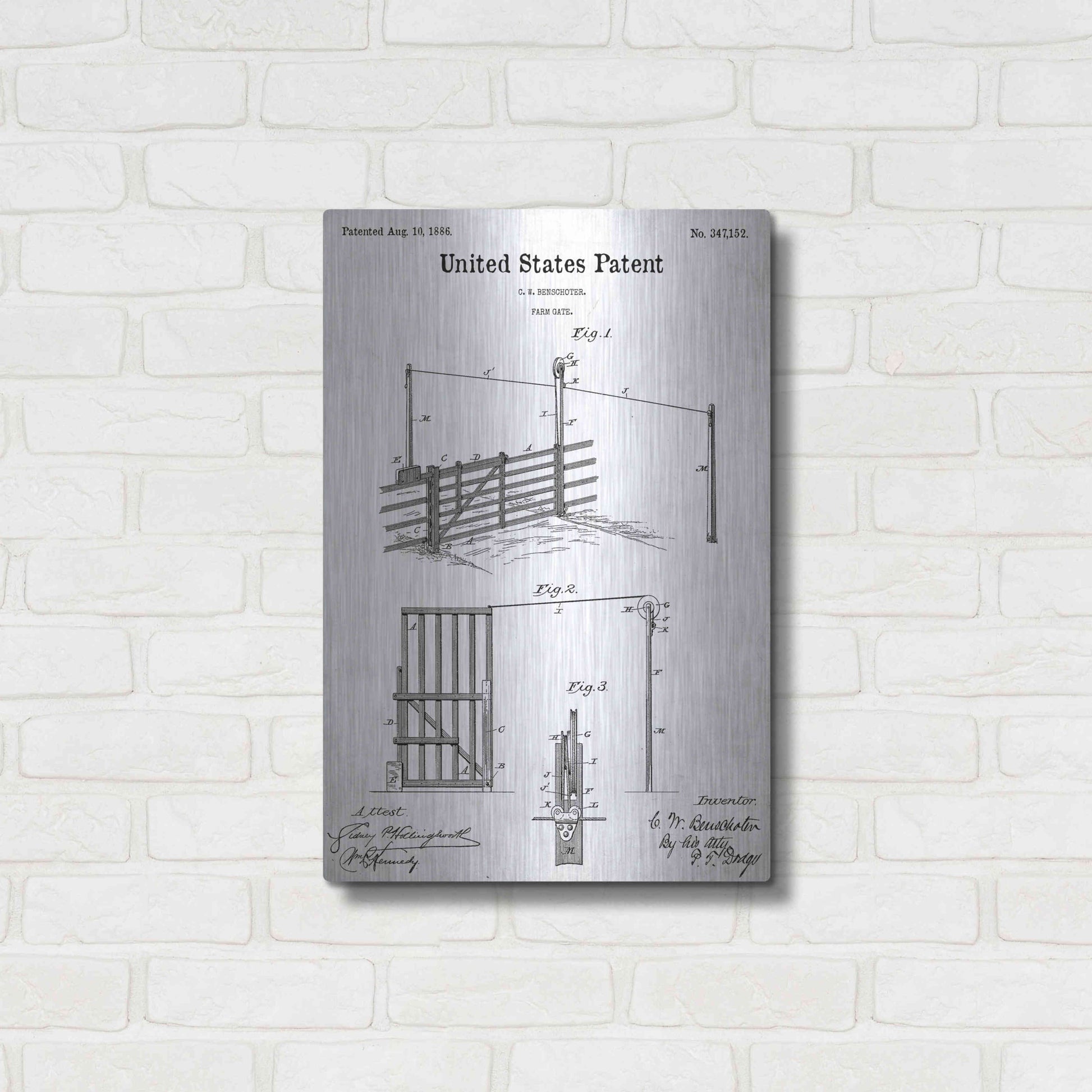 Luxe Metal Art 'Farm Gate Blueprint Patent White' Acrylic Glass Wall Art,16x24