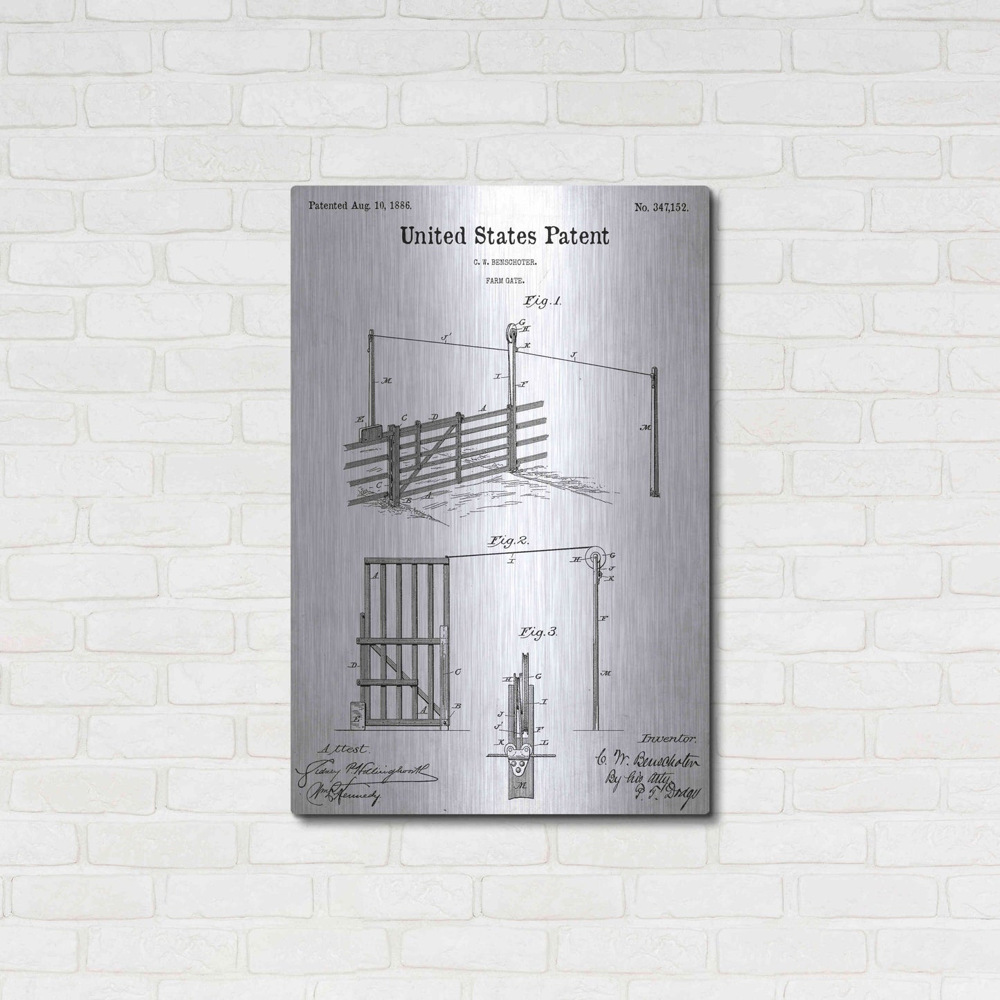 Luxe Metal Art 'Farm Gate Blueprint Patent White' Acrylic Glass Wall Art,24x36