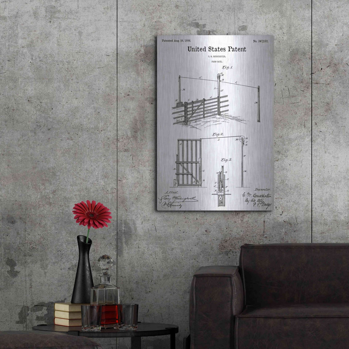 Luxe Metal Art 'Farm Gate Blueprint Patent White' Acrylic Glass Wall Art,24x36