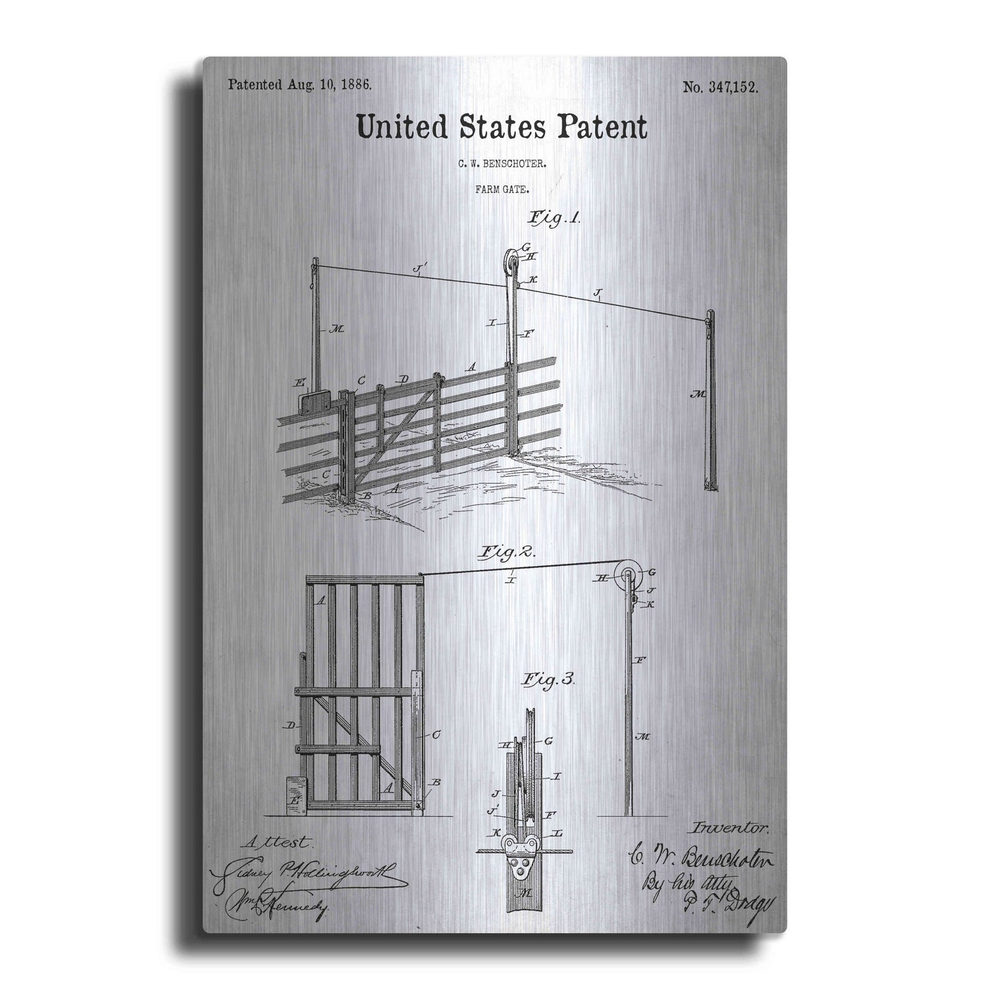 Luxe Metal Art 'Farm Gate Blueprint Patent White' Acrylic Glass Wall Art