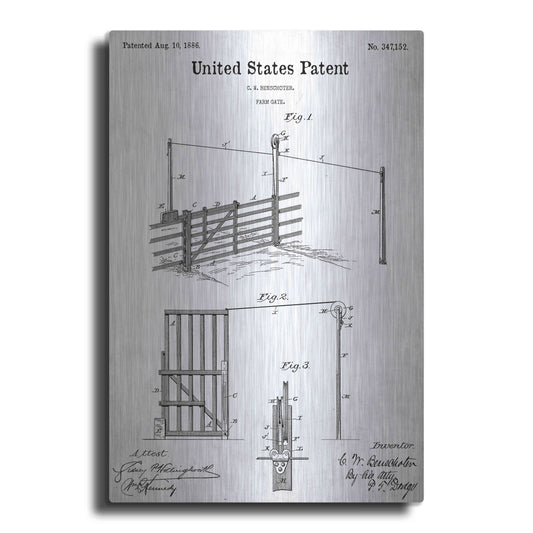 Luxe Metal Art 'Farm Gate Blueprint Patent White' Acrylic Glass Wall Art