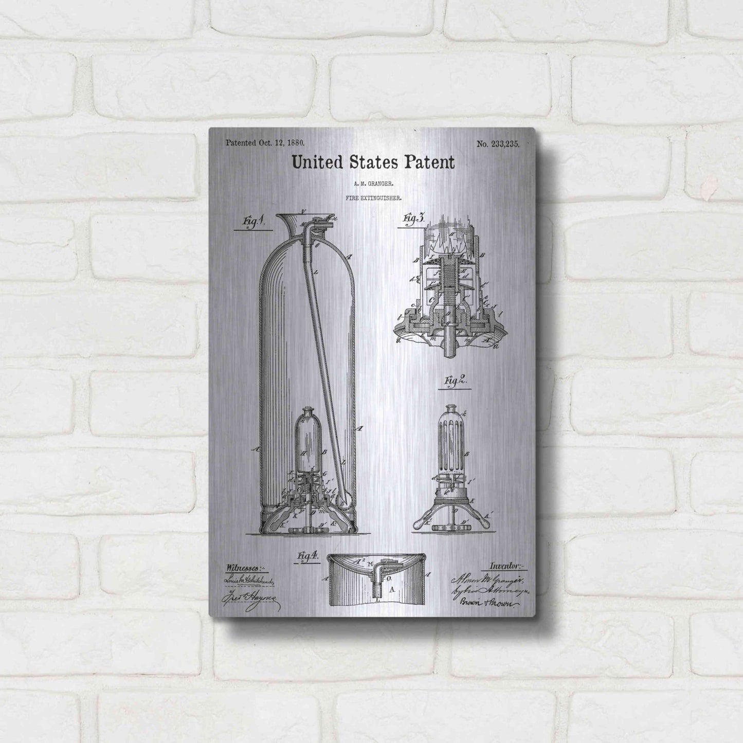 Luxe Metal Art 'Fire Extinguisher Blueprint Patent White' Acrylic Glass Wall Art,12x16